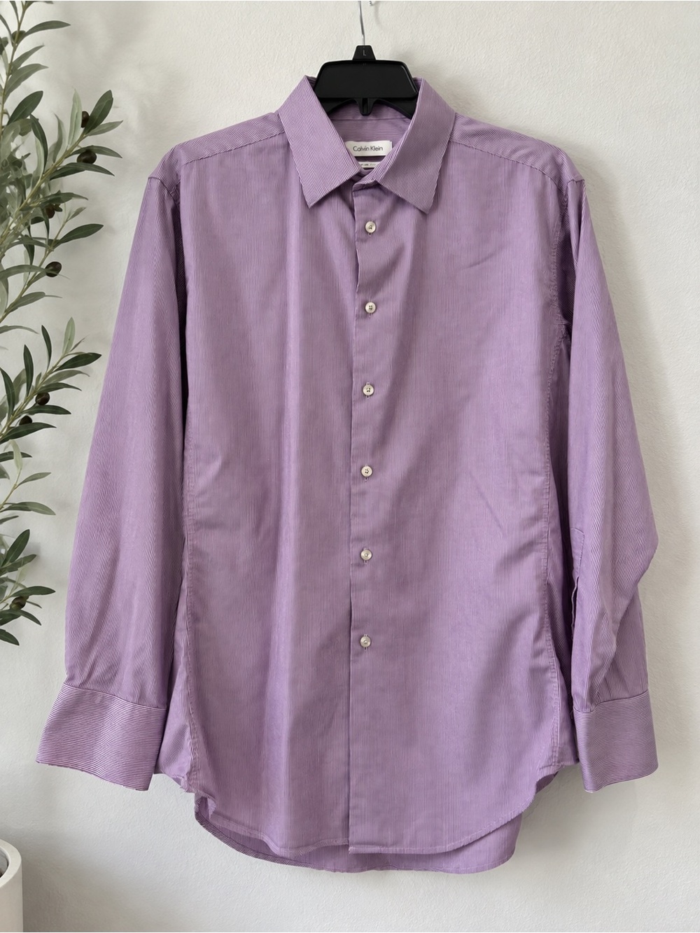 Calvin Klein Slim Fit Stretch Striped Dress Shirt Purple 16.5 32/33
